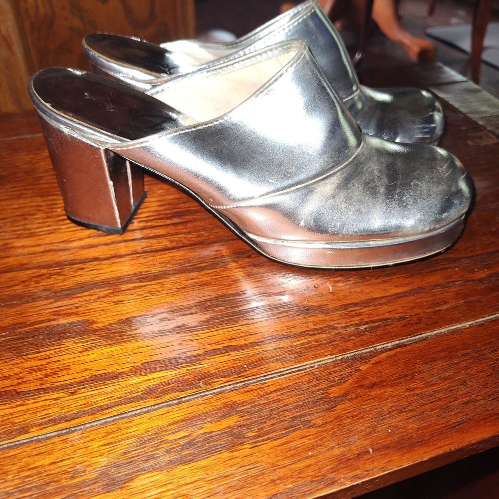 Silver Women's Platform Mules